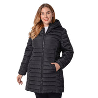 PASSAGE Black Long Puffer Coat with Hood (S, 100% Polyester)