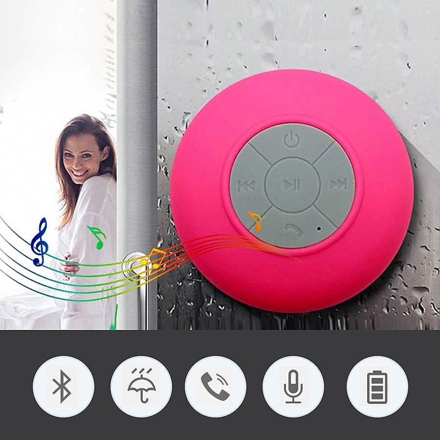 Closeout Wireless Bluetooth Stereo Shower Speaker with Suction Cup and Built-in Mic - Pink