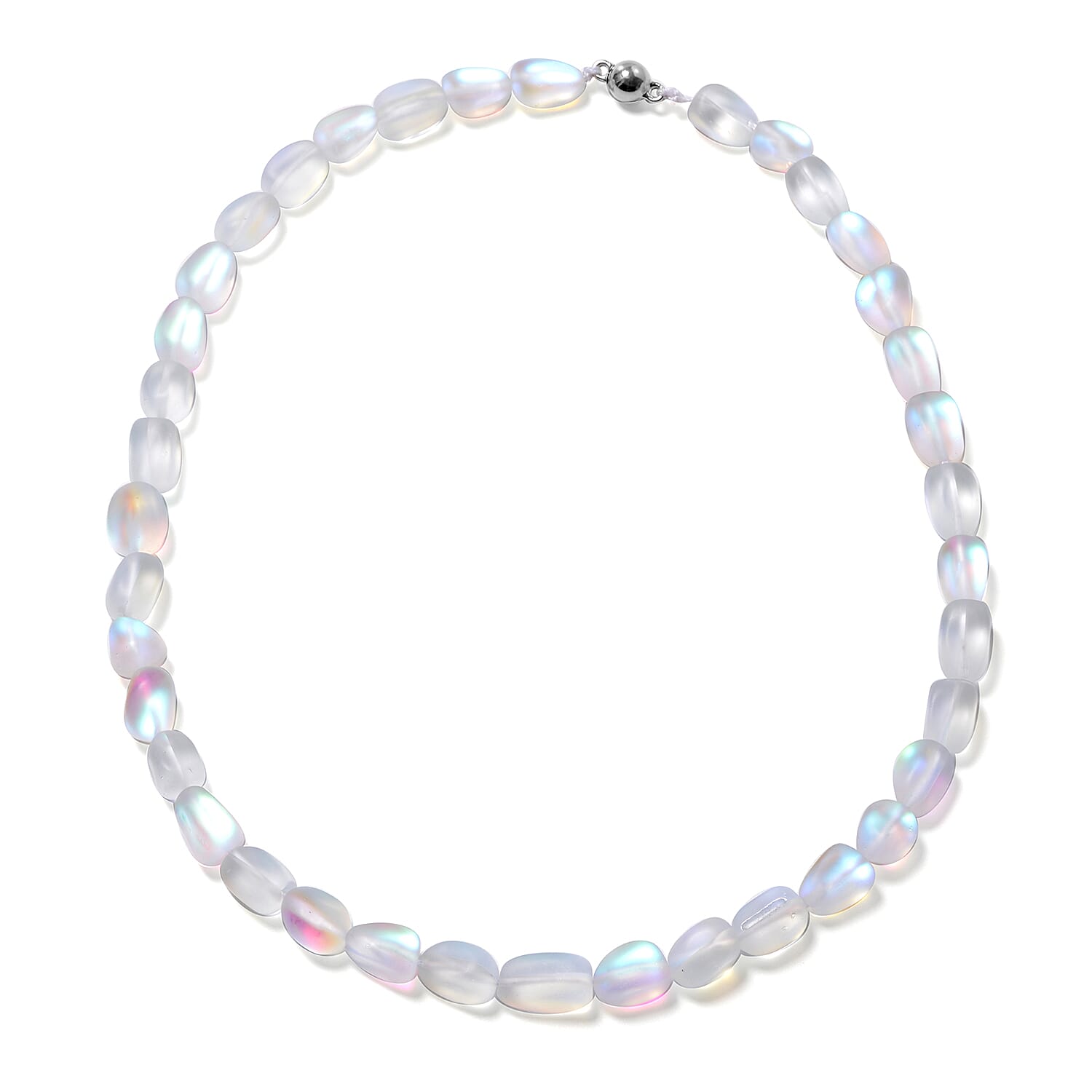 Simulated White Mystic Topaz Beaded Necklace 20 Inches in Silvertone