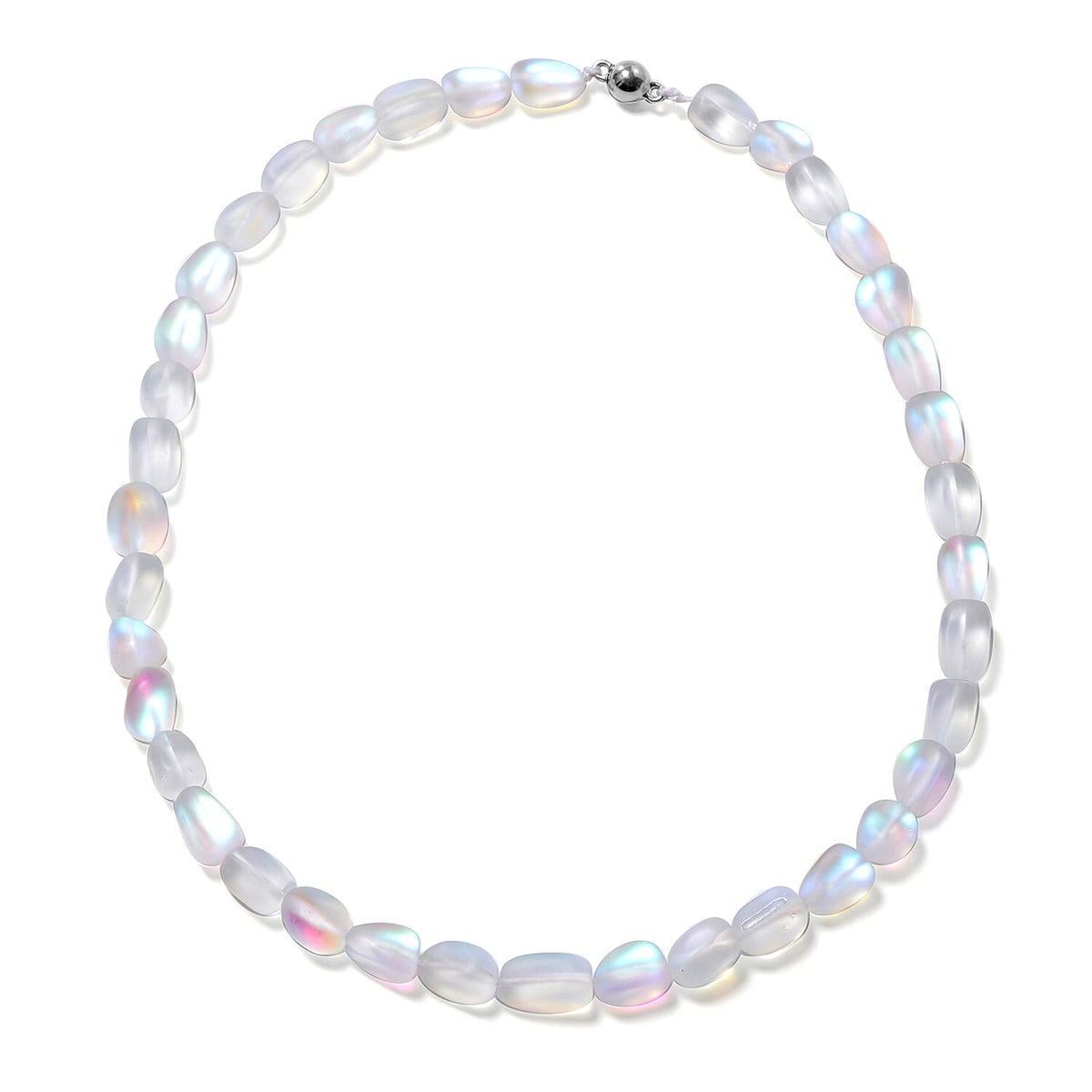 Simulated White Mystic Topaz Beaded Necklace 20 Inches in Silvertone (1)