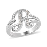 Diamond Initial R Ring in Platinum Over Sterling Silver (Size 7.0) 0.10 ctw