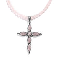 70.80 ctw Amethyst Cross Pendant With Beads Necklace 18 Inch in Black Oxidized Stainless Steel - Sticky add to cart bar