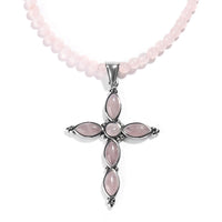 70.80 ctw Amethyst Cross Pendant With Beads Necklace 18 Inch in Black Oxidized Stainless Steel