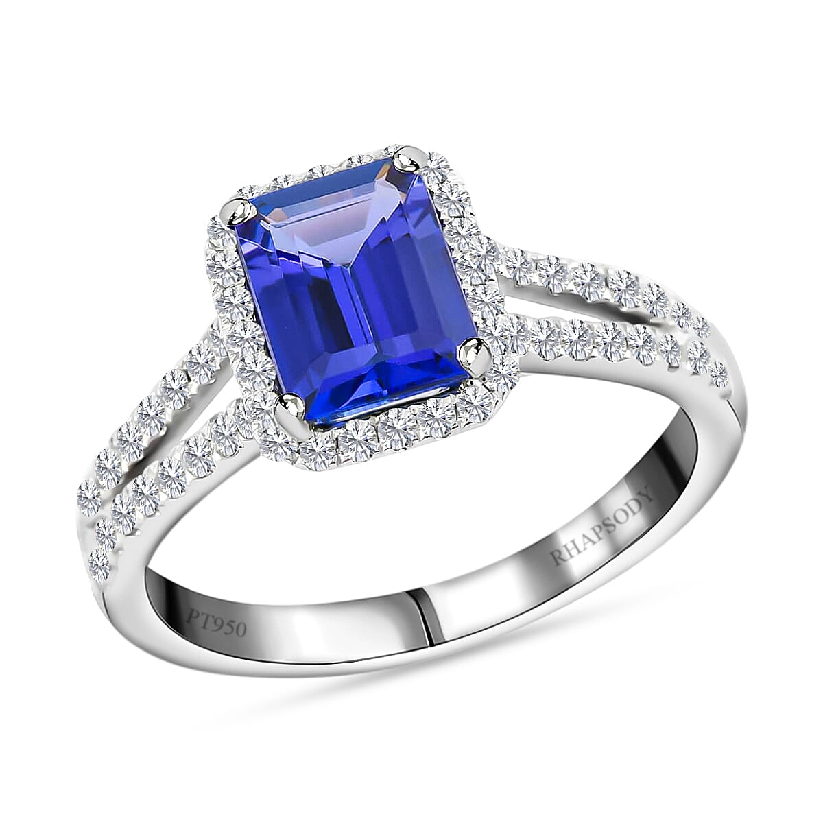 RHAPSODY 950 Platinum AAAA Tanzanite and Diamond E-F VS Split Shank Ring 6.50 Grams 2.20 ctw (1)