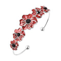 Black Austrian Crystal and Enameled Poppy Flower Cuff Bracelet in Silvertone (6.50 In) - Sticky add to cart bar