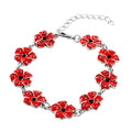 Black and Red Austrian Crystal and Enameled Poppy Flower Bracelet in Silvertone - Sticky add to cart bar