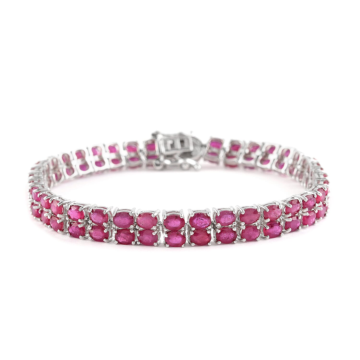 Niassa Ruby (FF) and Natural White Zircon 2 Row Bracelet in Platinum Over Sterling Silver (7.25 In) 11.50 Grams 18.70 ctw