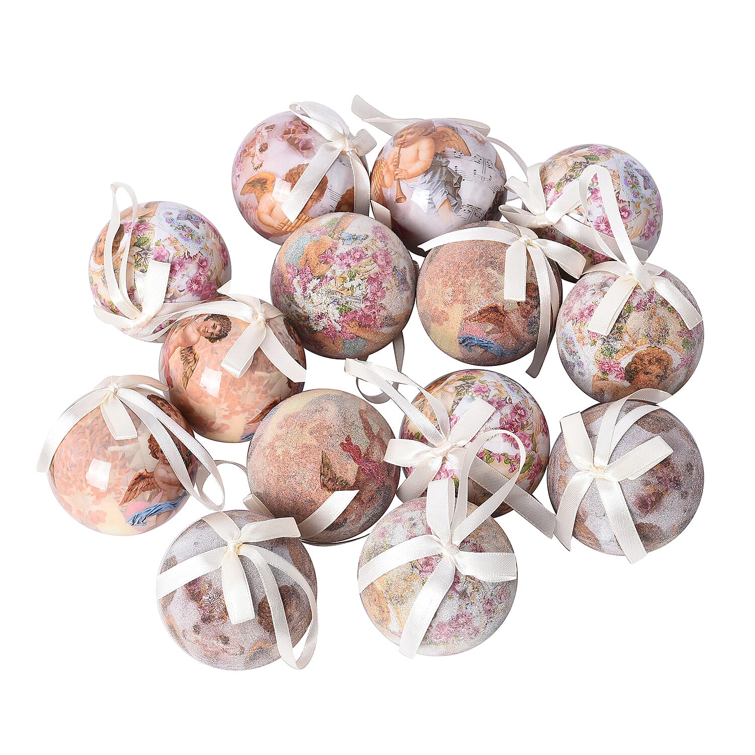 Set of 14pcs Bronze Christmas Decoration Balls and Ribbon (2.76)