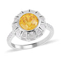 Lustro Stella Honey Comb Fire Work Cut Finest Yellow & White CZ Halo Ring in Platinum Over Sterling Silver (Size 10.0) 9.30 ctw - Sticky add to cart bar