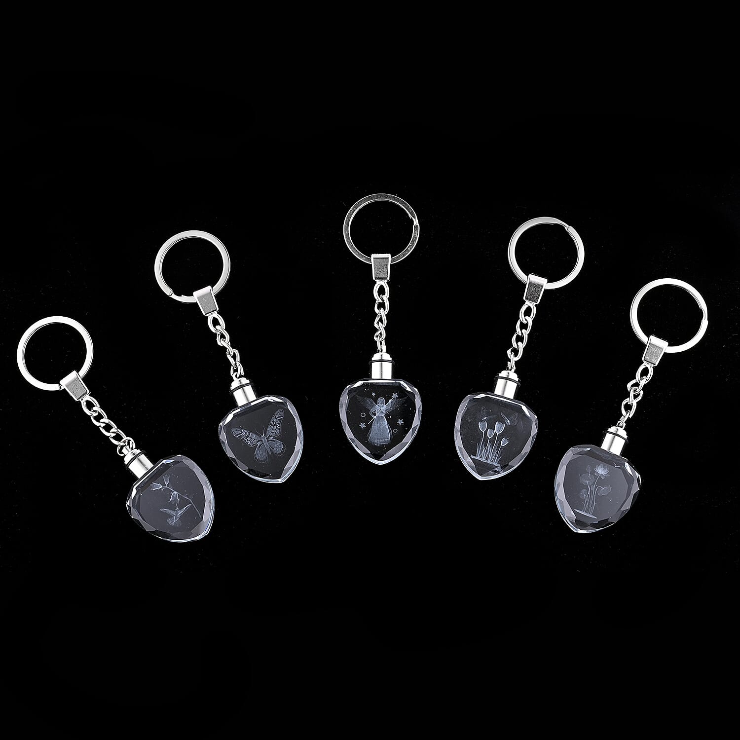 Set of 5 Crystal LED Heart Keychains (3xAG1 Battery included)
