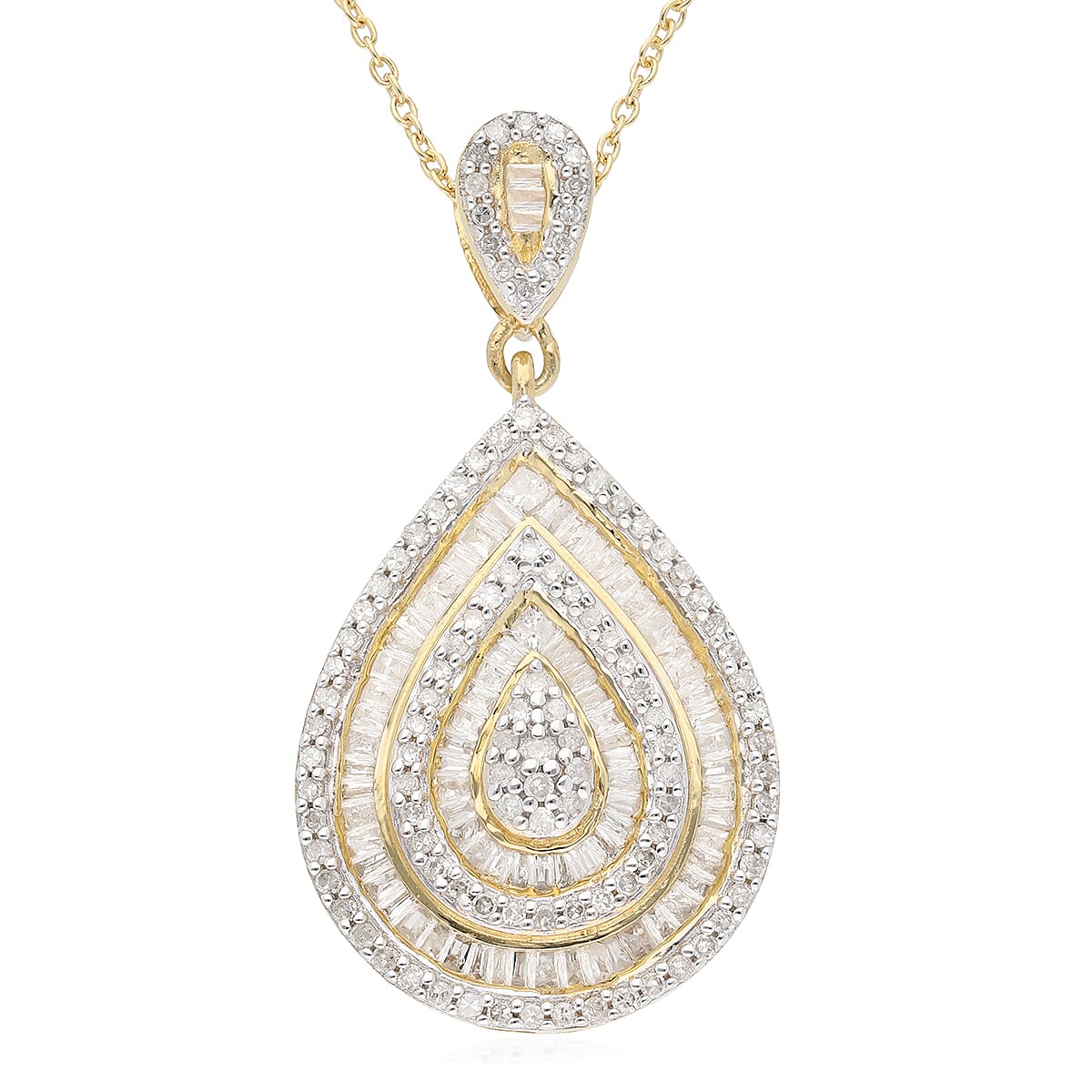 Natural Diamond Pear Shape Cocktail Pendant Necklace 18 Inches in Rhodium and Vermeil Yellow Gold Over Sterling Silver 1.00 ctw