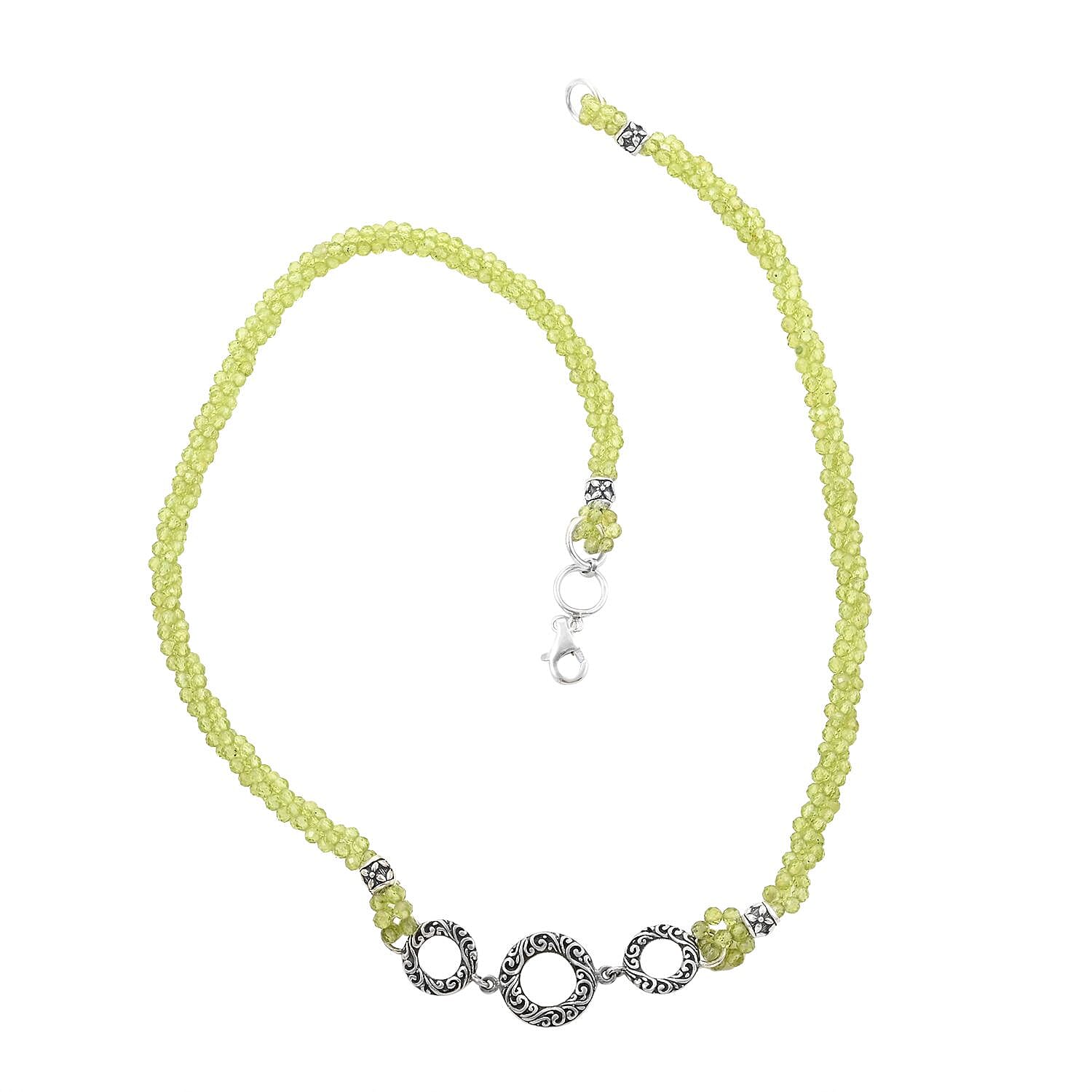 Bali Legacy Peridot Beaded 3 Row Necklace 22 Inches in Sterling Silver 120.00 ctw