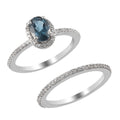 London Blue Topaz and Natural White Zircon Set of 2 Ring in Platinum Over Sterling Silver 1.80 ctw - Sticky add to cart bar
