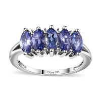 Tanzanite 5 Stone Ring in Platinum Over Sterling Silver 1.15 ctw
