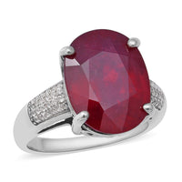 13.93 ctw Niassa Ruby and Natural White Zircon Ring in Platinum Over Sterling Silver (Size 10.0)
