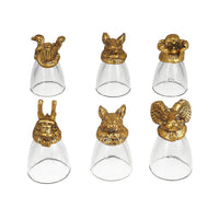 Set of 6 Golden Animal Head Shot Glasses - 50ml