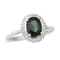 Green Sapphire, Diamond Halo Ring in Platinum Over Sterling Silver (Size 10.0) 1.90 ctw - Sticky add to cart bar