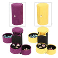 Set of 2 Purple and Golden Velvet Cylinder Shape 3 Layer Jewelry Organizer with Top Cap and Snap Button (5.25x3x3) - Sticky add to cart bar