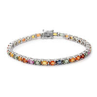 11.52 ctw Multi Sapphire Tennis Bracelet in Platinum Over Sterling Silver (7.25 In) 8.70 Grams