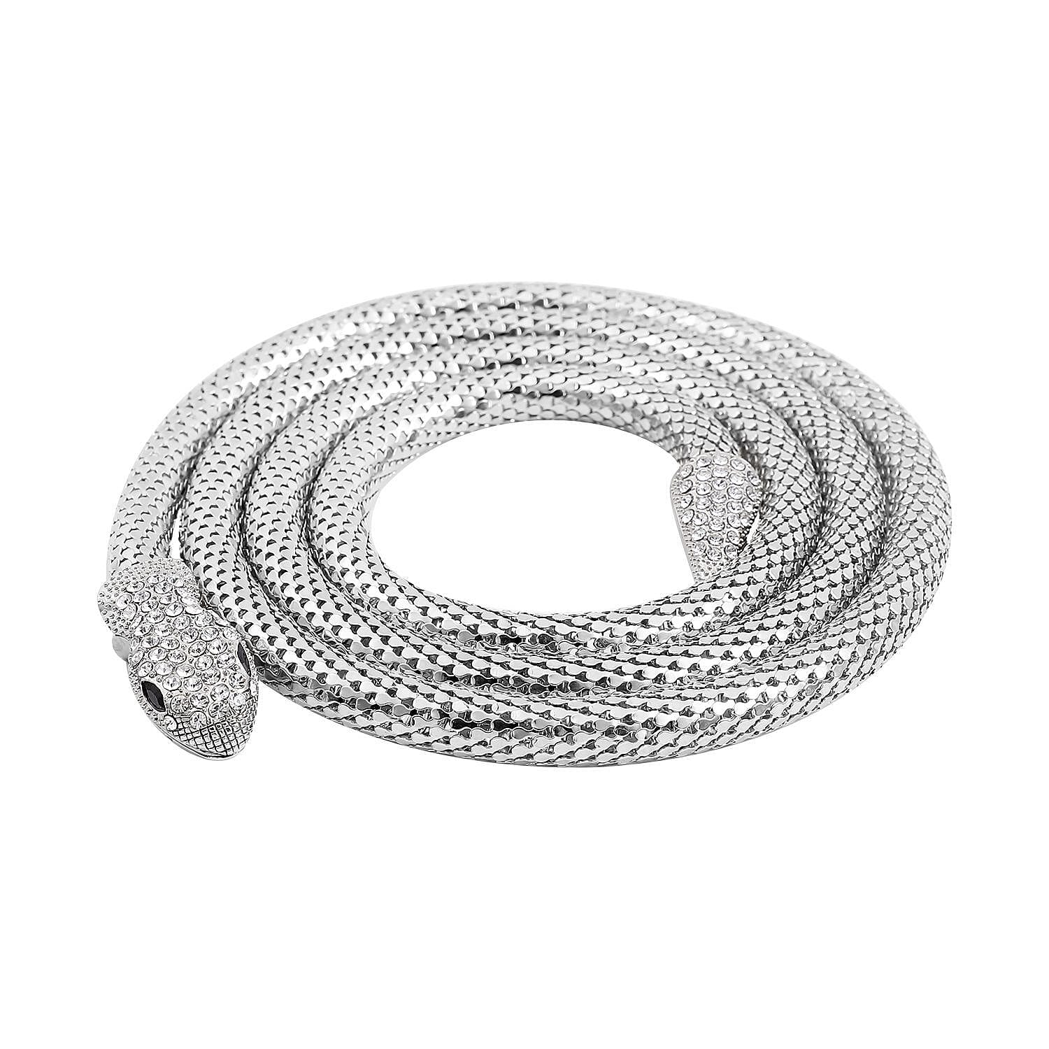 Resin and Champagne Austrian Crystal Snake Necklace 51 Inches in Goldtone