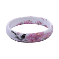 Ceramic Bird and Flower Pattern Bangle Bracelet (8.25 In)