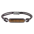 Yellow Tiger's Eye Genuine Leather Men's Bracelet in with Magnetic Lock Black Oxidized Stainless Steel (8.00 In) 19.15 ctw - Sticky add to cart bar