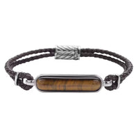 Yellow Tiger's Eye Genuine Leather Men's Bracelet in with Magnetic Lock Black Oxidized Stainless Steel (8.00 In) 19.15 ctw
