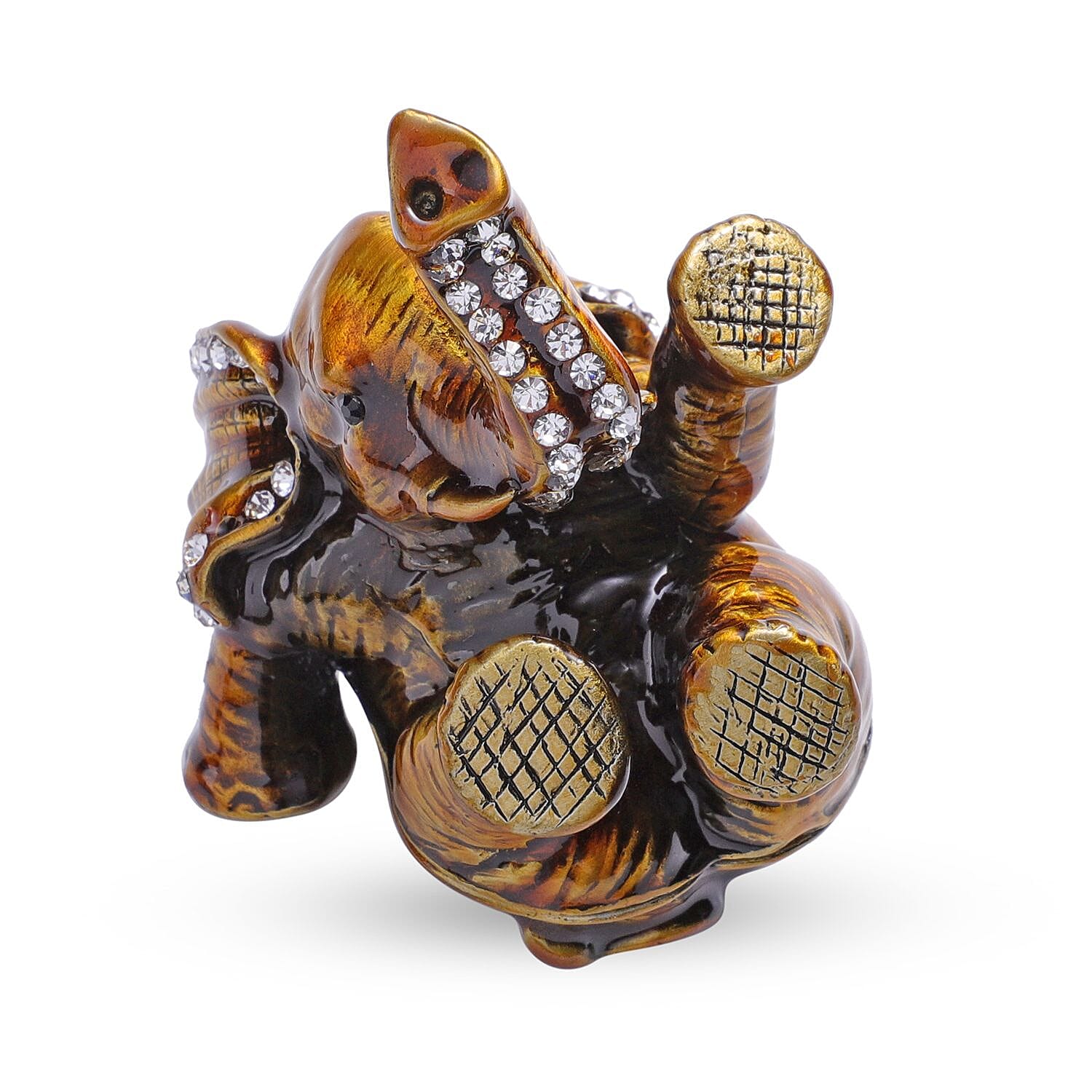 Doorbuster Black Austrian Crystal, Enameled Elephant Trinket Box in Silvertone