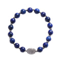 Lapis Lazuli and Simulated Diamond Beaded Stretch Bracelet in Silvertone 77.00 ctw - Sticky add to cart bar