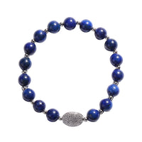 Lapis Lazuli and Simulated Diamond Beaded Stretch Bracelet in Silvertone 77.00 ctw