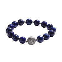 Lapis Lazuli and Simulated Diamond Beaded Stretch Bracelet in Silvertone 110.36 ctw