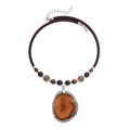 Enhanced Brown Agate and Multi Gemstones Beaded Necklace 17-19 Inches in Cord and Silvertone 248.50 ctw - Sticky add to cart bar