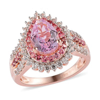 4.50 ctw AA Martha Rocha Kunzite and Multi Gemstone Ring in Vermeil Rose Gold Over Sterling Silver