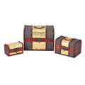 Set of 3 Antique Red Wine Wood and Map Print Faux Leather Nesting Treasure Chest with Latch Lock and Handle (8.5x6x5.5 in, 6x4.5x4 in, and 4.5x3x2.5 in) - Sticky add to cart bar