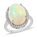 RHAPSODY 950 Platinum AAAA Ethiopian Welo Opal, Diamond (E-F, VS) (0.40 cts) Halo Ring (Size 10.0) (8 g) 6.50 ctw - Sticky add to cart bar