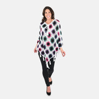 PASSAGE 100% Cotton Crochet White and Multi Color Square Poncho (One Size)