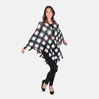 PASSAGE 100% Cotton Crochet White and Multi Color Square Poncho (One Size)