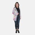 PASSAGE 100% Cotton Crochet White and Multi Color Square Cardigan- (S) - Sticky add to cart bar