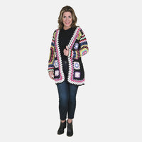 PASSAGE 100% Cotton Crochet White and Multi Color Square Cardigan- (S)