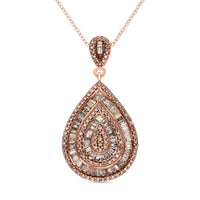 1.00 ctw Natural Champagne Diamond Pear Shape Cocktail Pendant Necklace 18 Inches in Rhodium & Vermeil Rose Gold Over Sterling Silver
