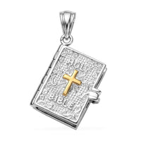 Holy Cross Pendant without Chain in Vermeil Yellow Gold and Platinum Over Sterling Silver, Silver Fashion Pendant without Chain, Bible Verses Pendant without Chain 7.30 Grams