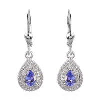1.60 ctw Tanzanite and Zircon Halo Drop Earrings in Platinum Over Sterling Silver