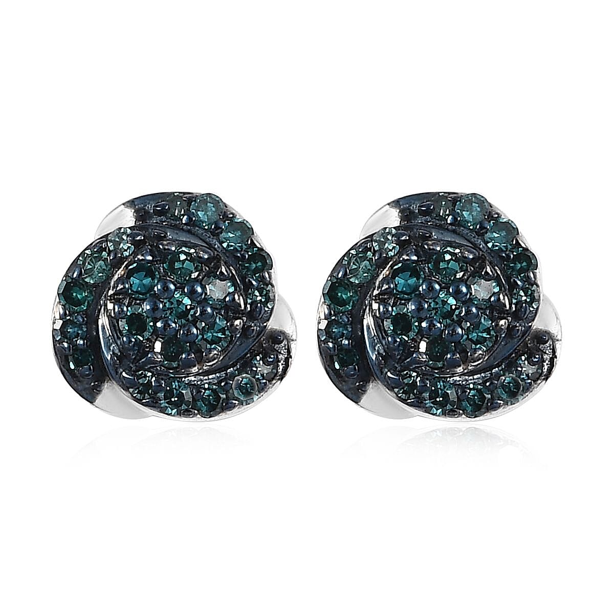 Blue Diamond Love Knot Stud Earrings in Blue Rhodium and Platinum Over Sterling Silver 0.25 ctw