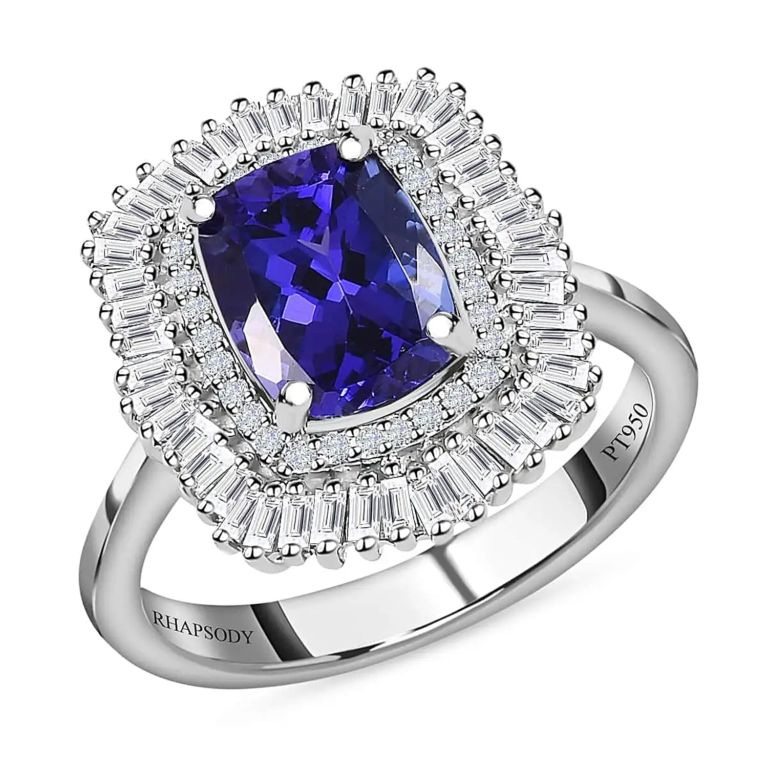 Rhapsody 950 Platinum AAAA Tanzanite and Diamond Cocktail Ring| Halo Ring| Cocktail Ring| Tanzanite Ring 5.85 Grams 3.15 ctw