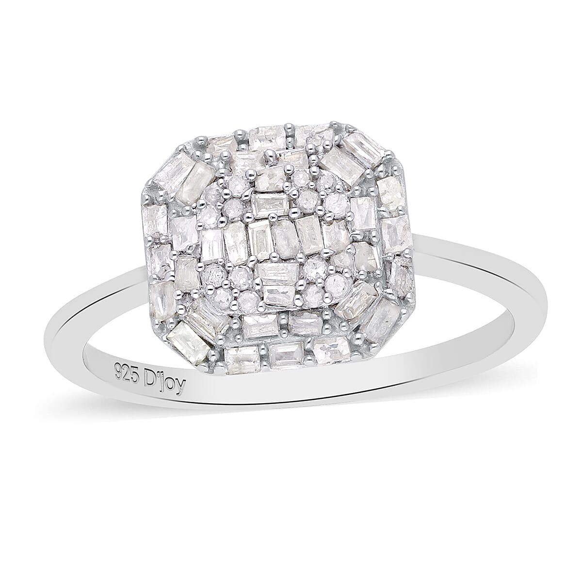 Diamond Cluster Ring in Platinum Over Sterling Silver 0.50 ctw