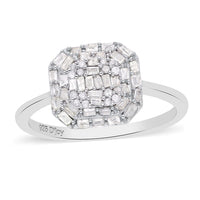 Diamond Cluster Ring in Platinum Over Sterling Silver 0.50 ctw