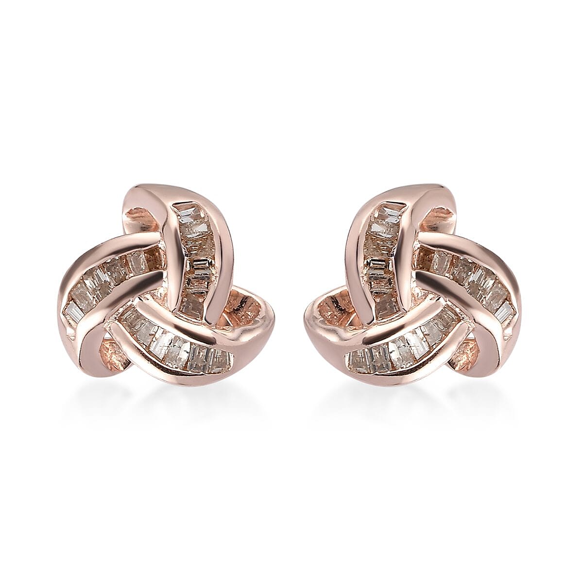 Natural Champagne Diamond Knotted Stud Earrings in 14K Rose Gold Over Sterling Silver 0.25 ctw