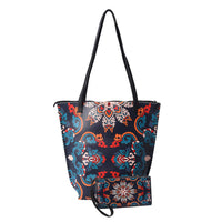 Asian Ethnic Pattern Collection Light Pink with Multi Color Auspicious Digital Print Pattern Faux Leather Tote Bag with Clutch