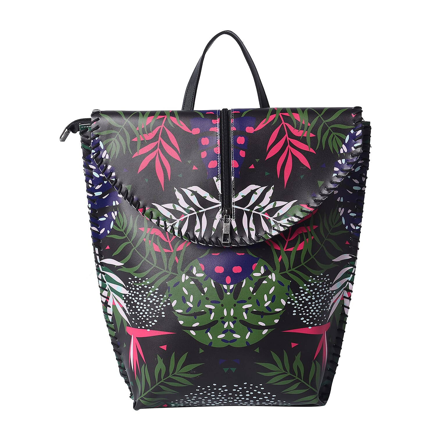 Asian Ethnic Pattern Collection Pink with flying Digital Print Pattern Faux Leather Backpack with Handle Drop and Shoulder Strap (13'x3.54'x14.17')