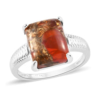 Matrix Fire Opal Solitaire Ring in Sterling Silver (Size 9.0) 3.35 ctw